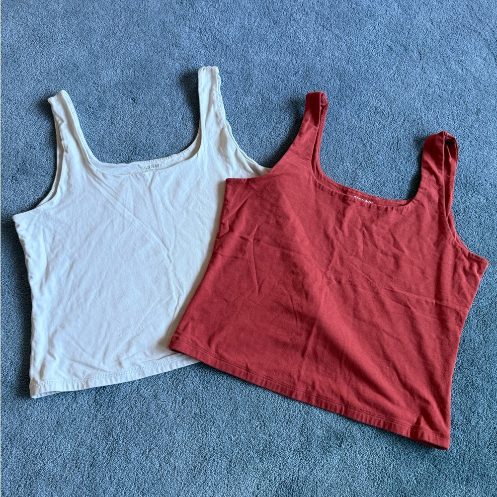 TWO Old Navy Women's Red and White Tank Tops XL